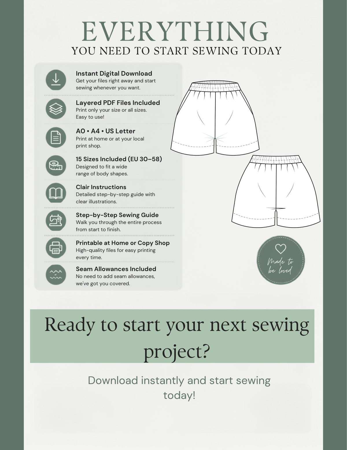 Mia Short -Digital PDF Sewing Pattern