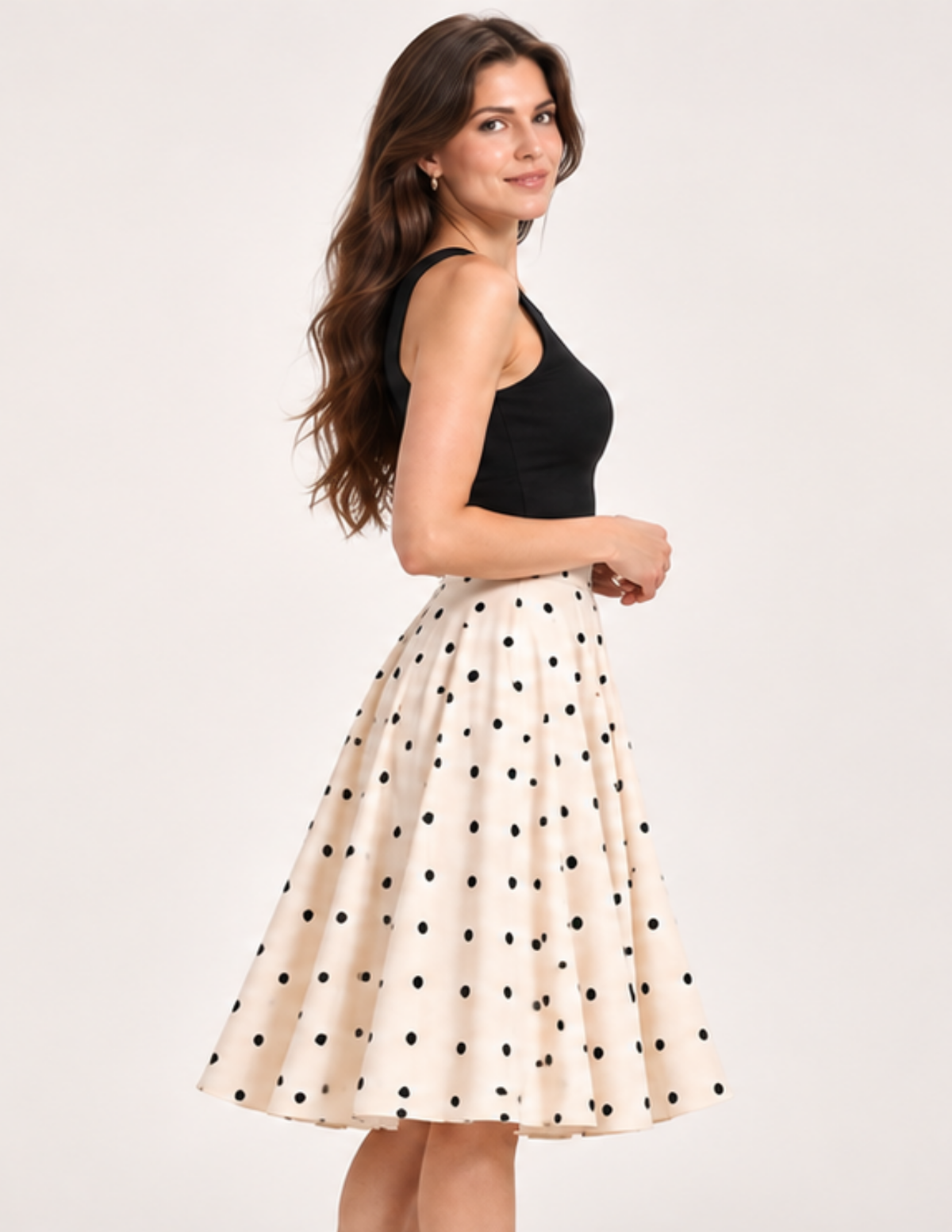 CIA circular skirt sewing pattern shown from the side with a high waistband and graceful midi length