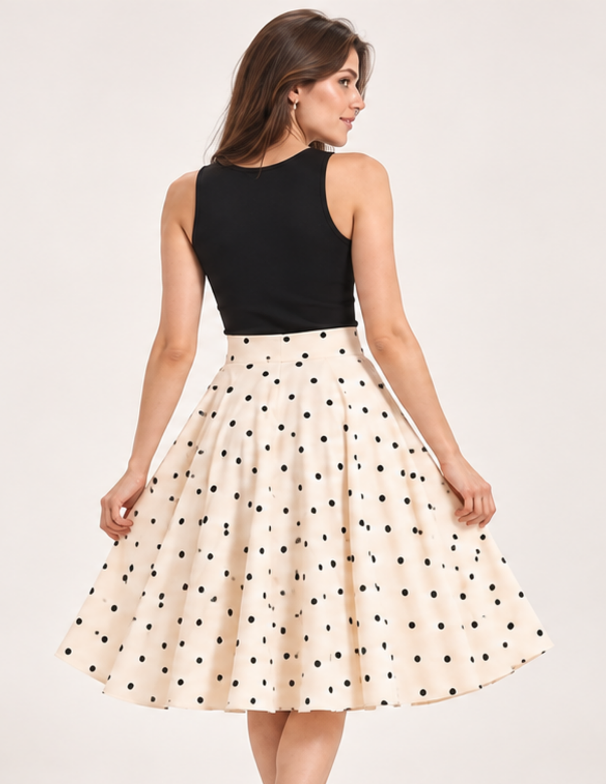 CIA women's midi skirt sewing pattern shown from the back with a high waistband and flowing circular silhouette