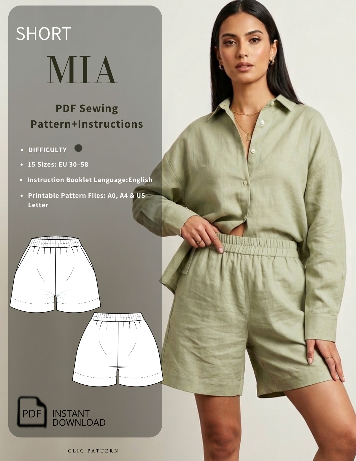 Step-by-step MIA Shorts sewing instructions for assembling pockets, waistband, elastic and hems